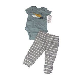 Carters Baby 2-Piece Outfit Dinosaur Print Bodysuit & Striped Pants 3M 100% Cott